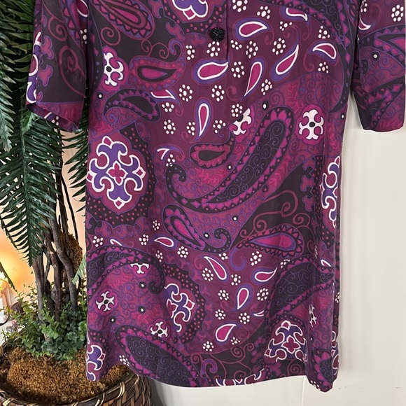 NWOT Banana Republic 100% Silk Shift Dress Beaded Button Up Back Burgundy Mod - Picture 11 of 14